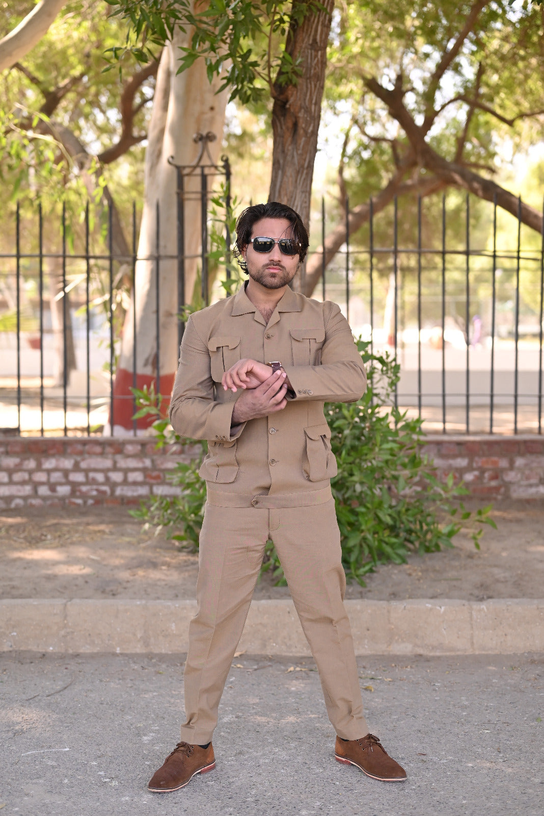 Classic Camel brown safari suit