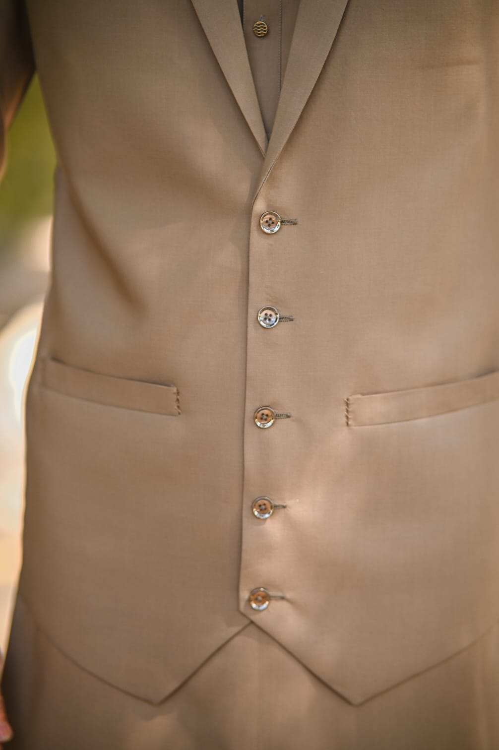 Light brown coat collar waistcoat design same kameez shalwar