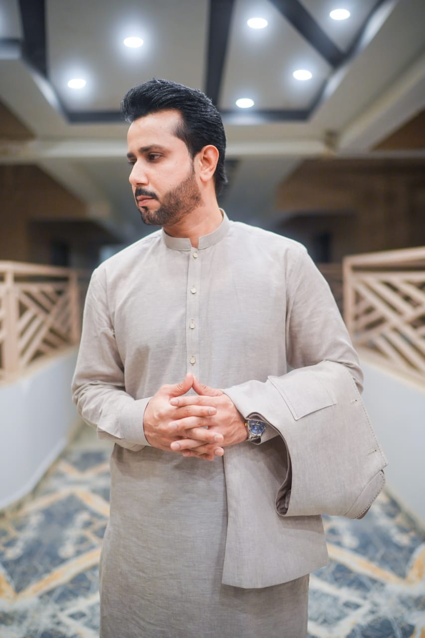 Linen Beige tone waistcoat with kurta trouser decent detailing