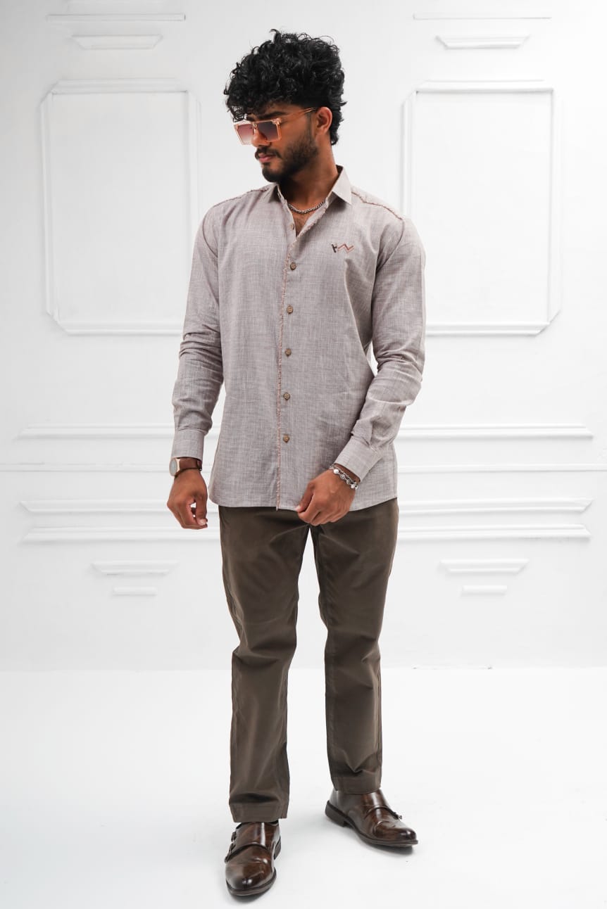 Biege tone linen casual shirt