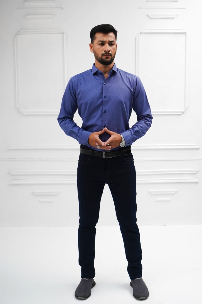 Royal blue black doted shirt sacual smart