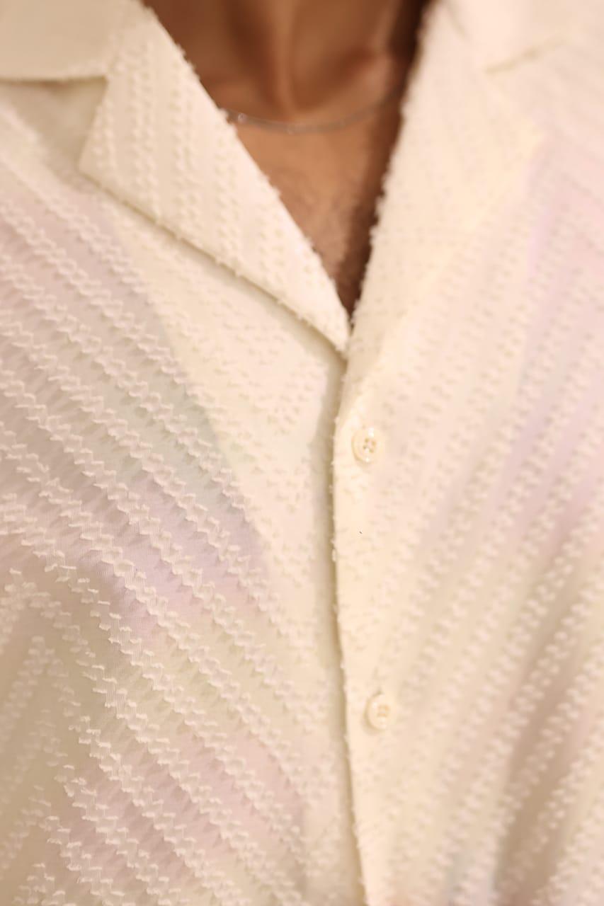 White shadow zigzag design cuban collar shirt lose fit trouser