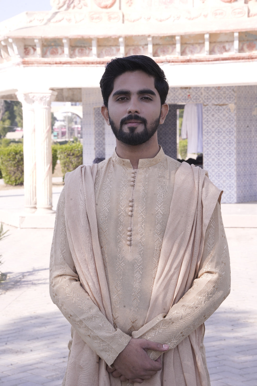 Coffee color sequence Embroidary kurta Loop button style same plain trouser