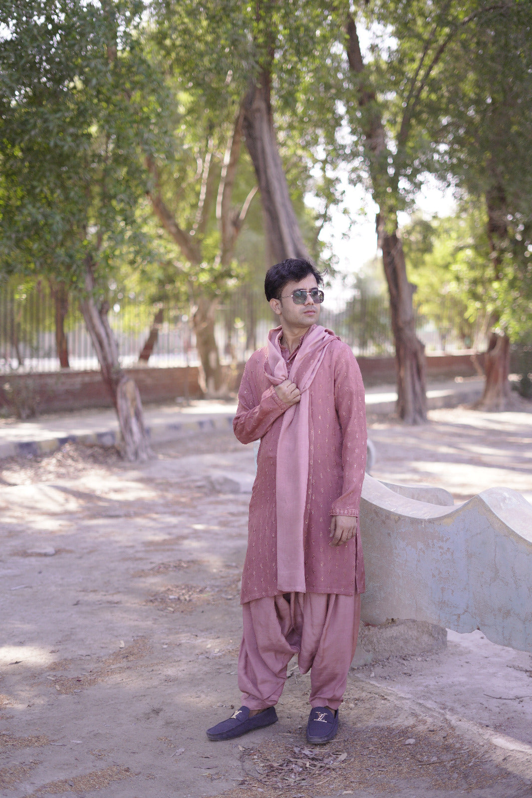 Peach pink sequence Embroidery booty style kurta same plain trouser