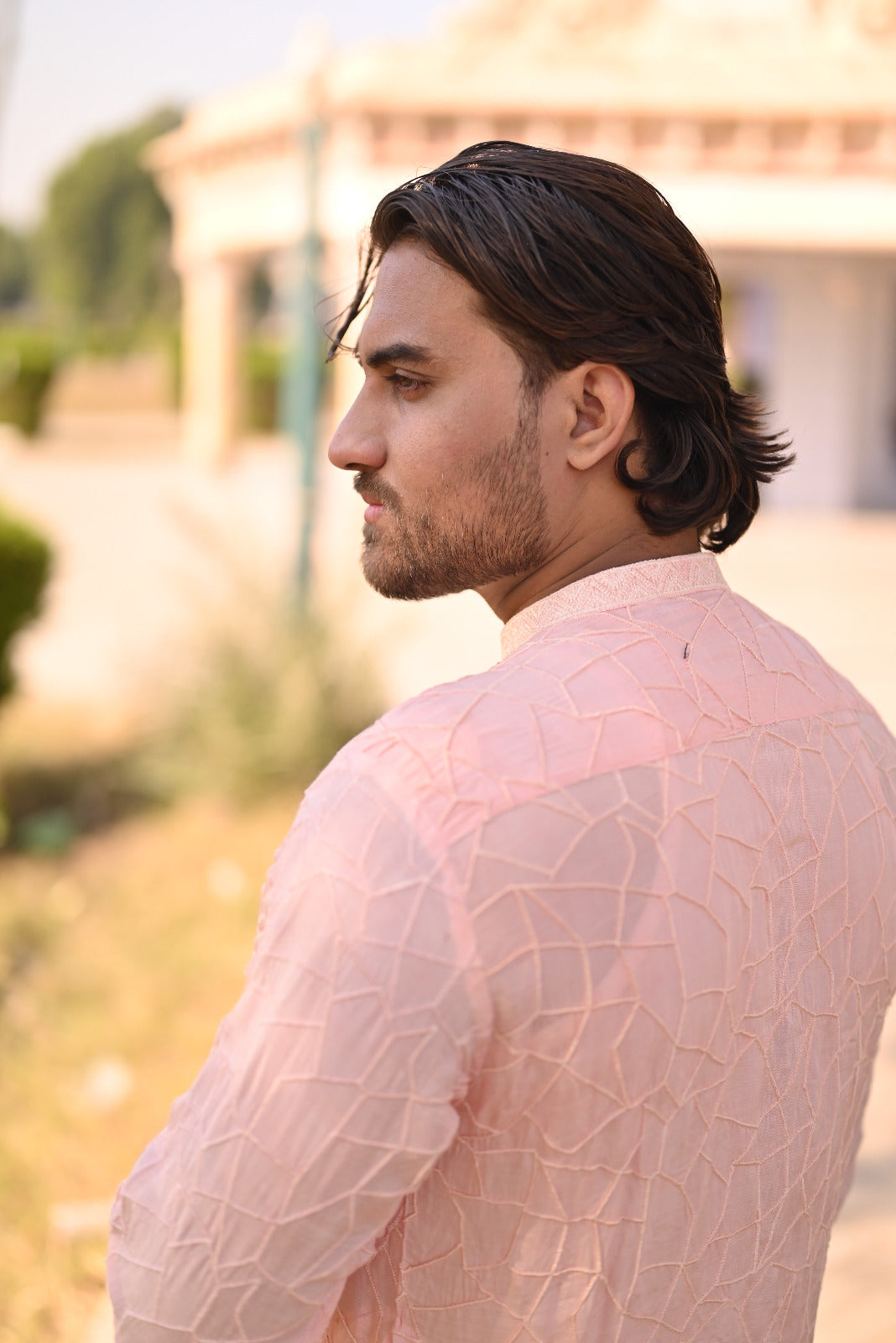 Powder pink jall Embroidery kurta same plain trouser