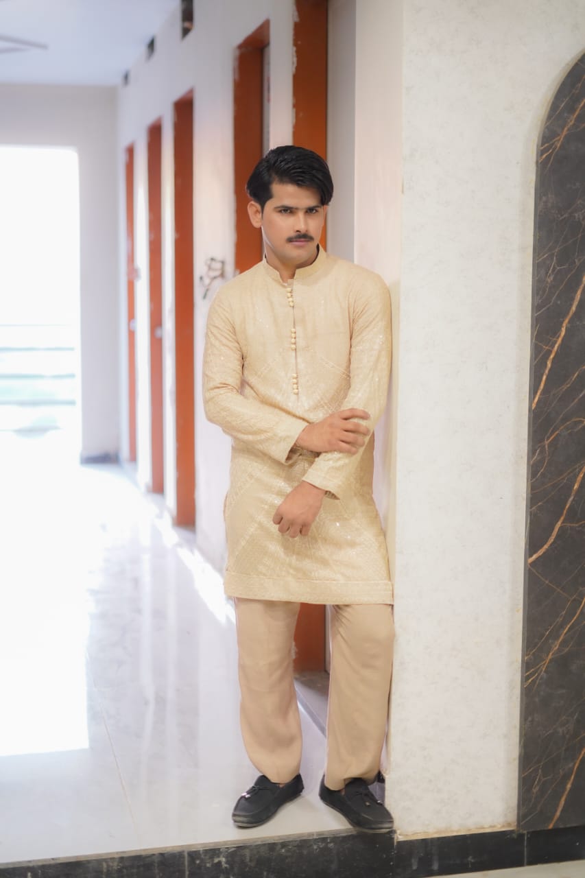 Badge sequence Embroidery kurta loop style same plain trouser