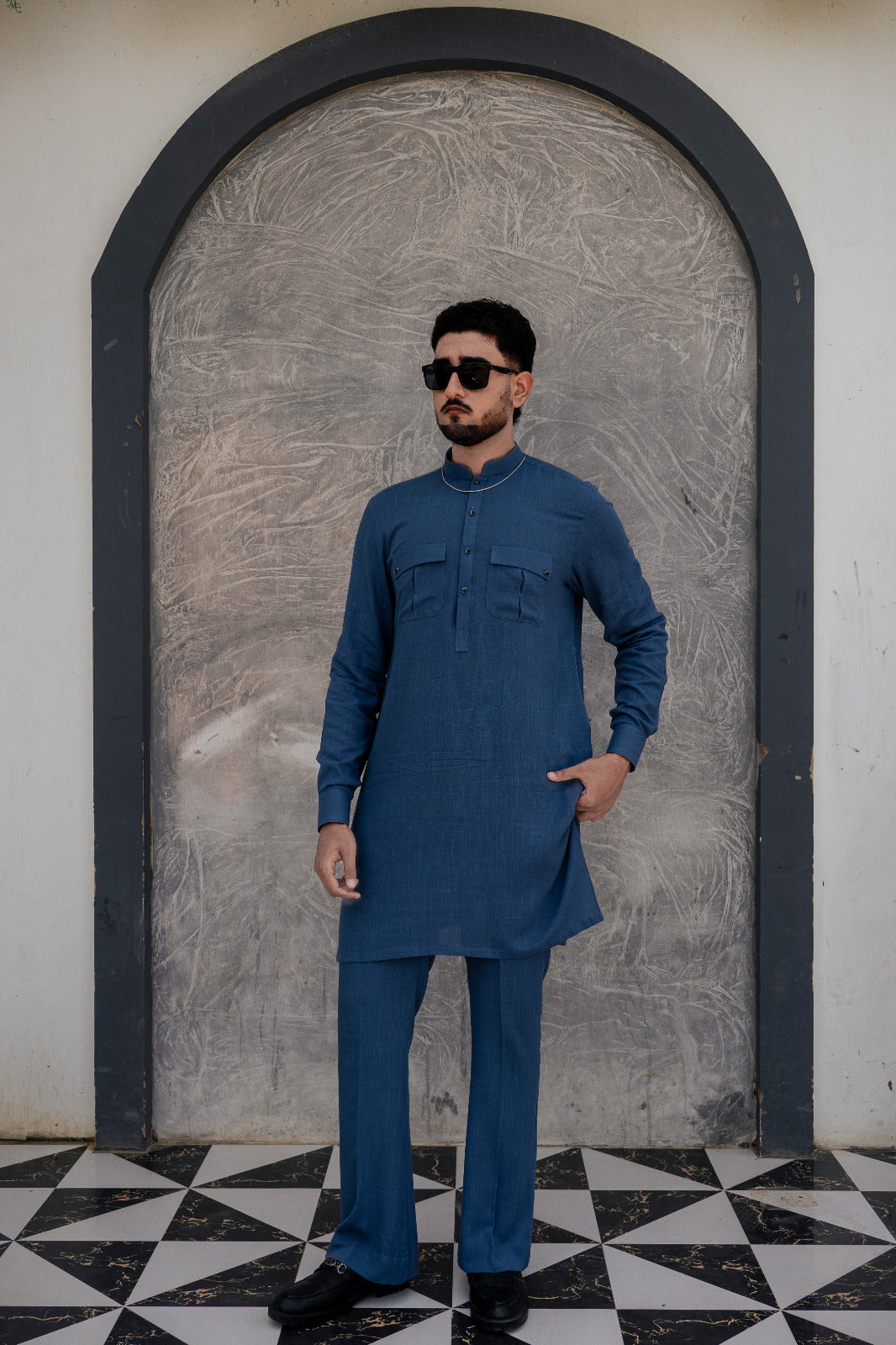 Blue aairish linen kurta pajama design