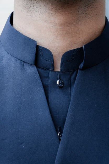 Blue waistcoat + kameez shalwar dress with decent design