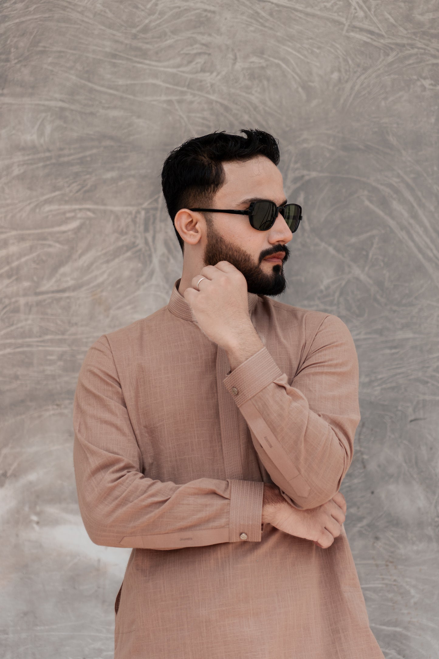 Peach coloured traditional aairish linen kurta pajama design