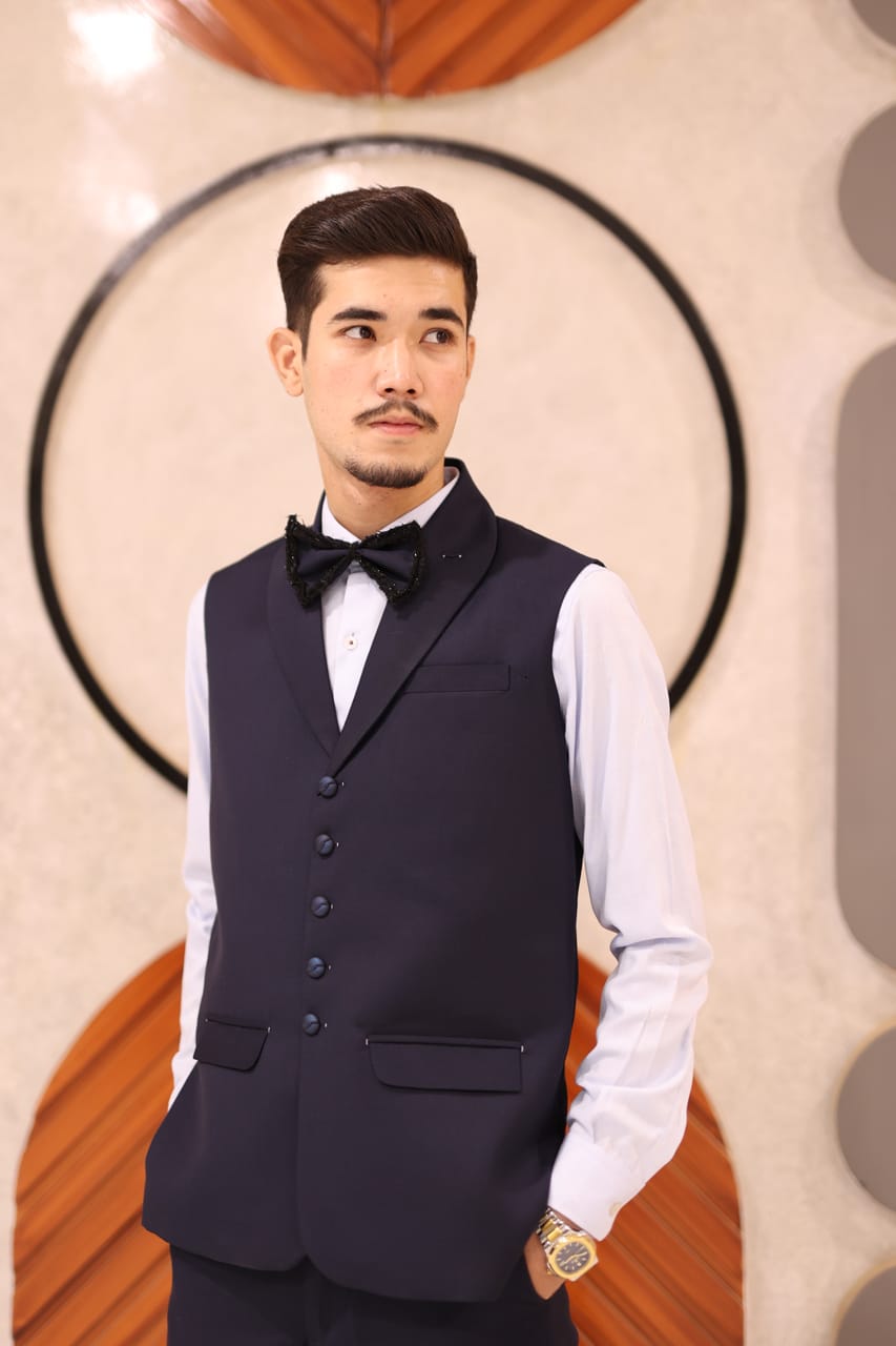 Navy waist coat shawl lapel with pant