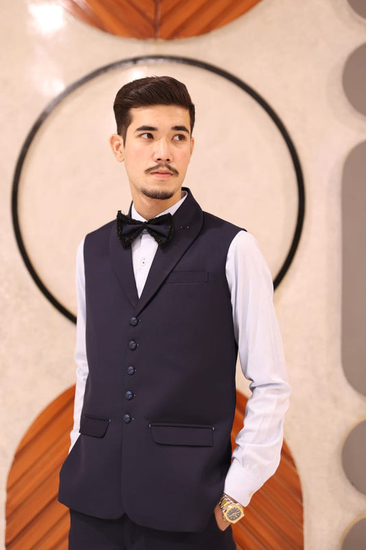 Navy waist coat shawl lapel with pant