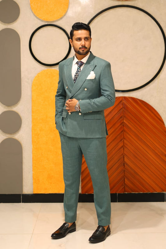Sage green double breasted suit