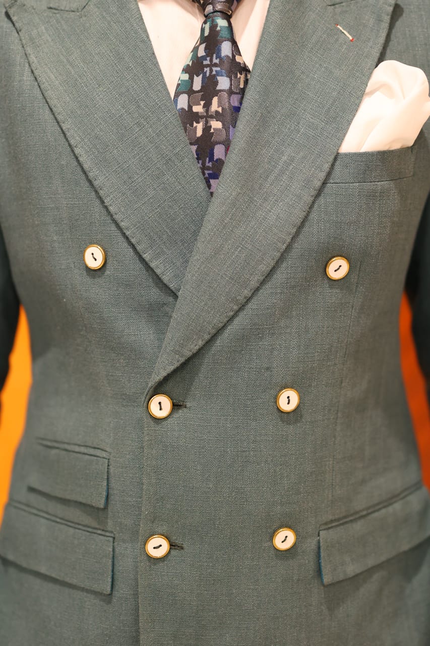 Sage green double breasted suit