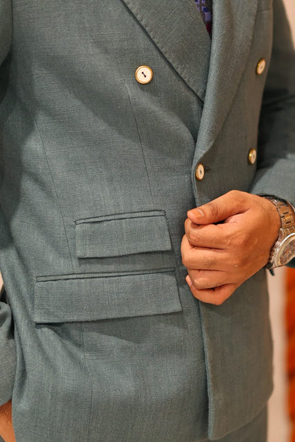 Sage green double breasted suit