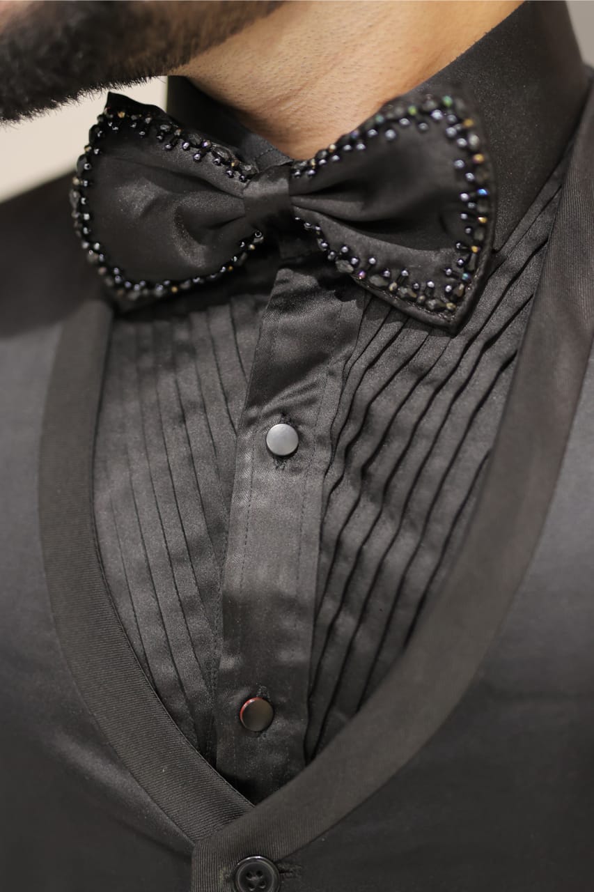 Full tuxedo hand embroidary jet black 4 piece suit
