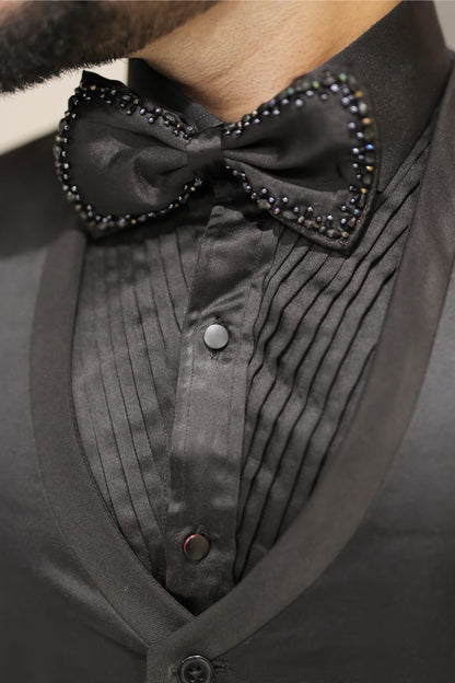 Full tuxedo hand embroidary jet black 4 piece suit