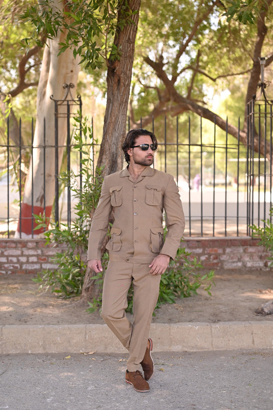 Classic Camel brown safari suit