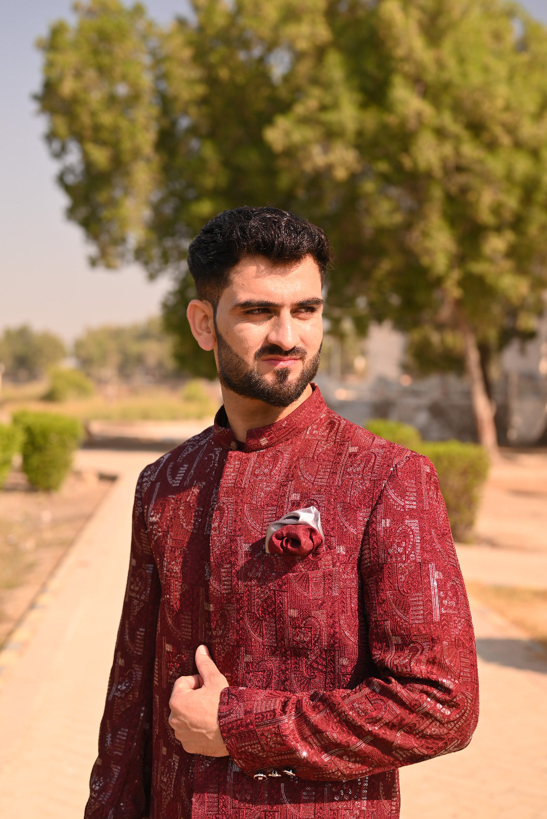 Deep Maroon Sequece Embroidary sherwani + kurta set