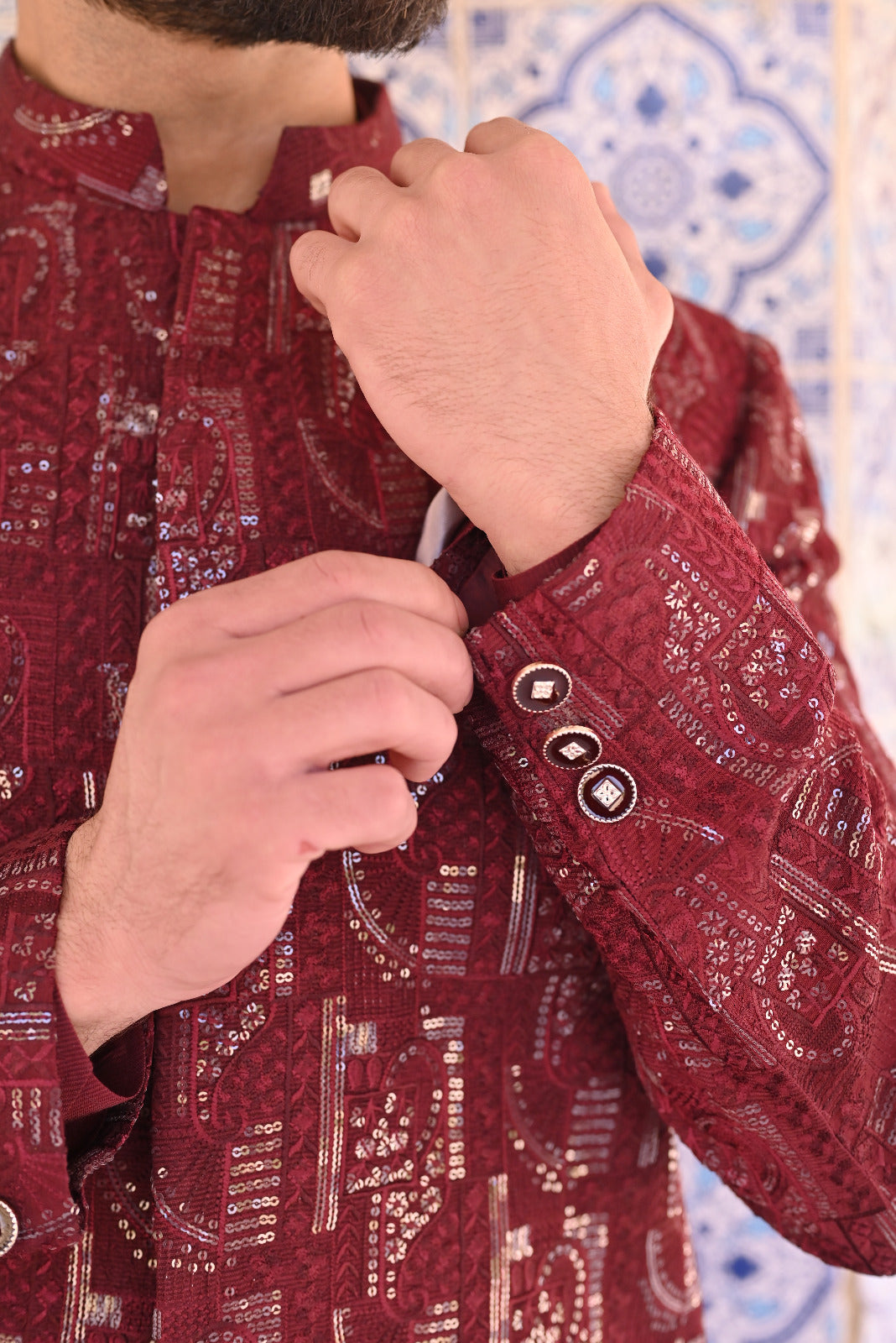 Deep Maroon Sequece Embroidary sherwani + kurta set