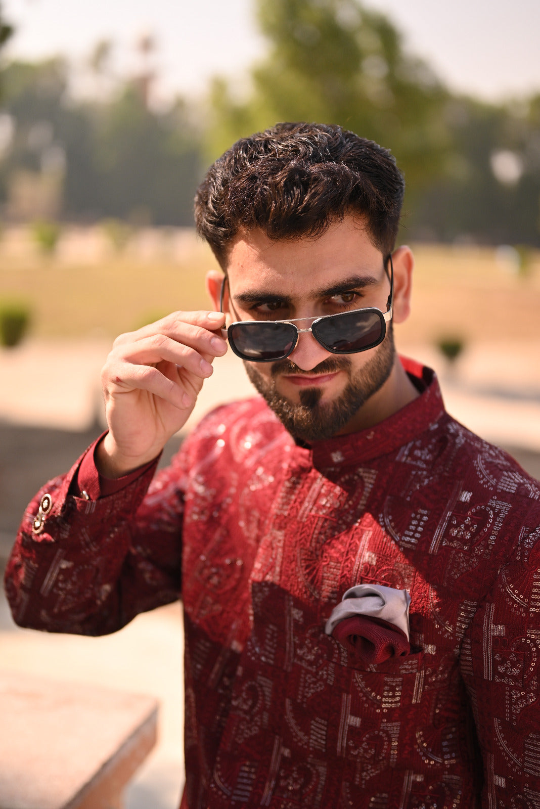 Deep Maroon Sequece Embroidary sherwani + kurta set