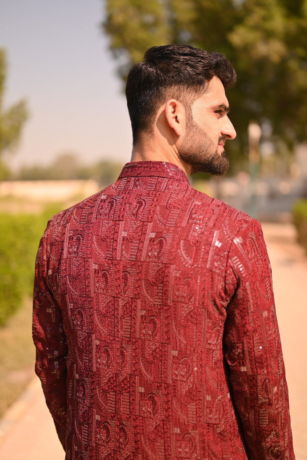 Deep Maroon Sequece Embroidary sherwani + kurta set