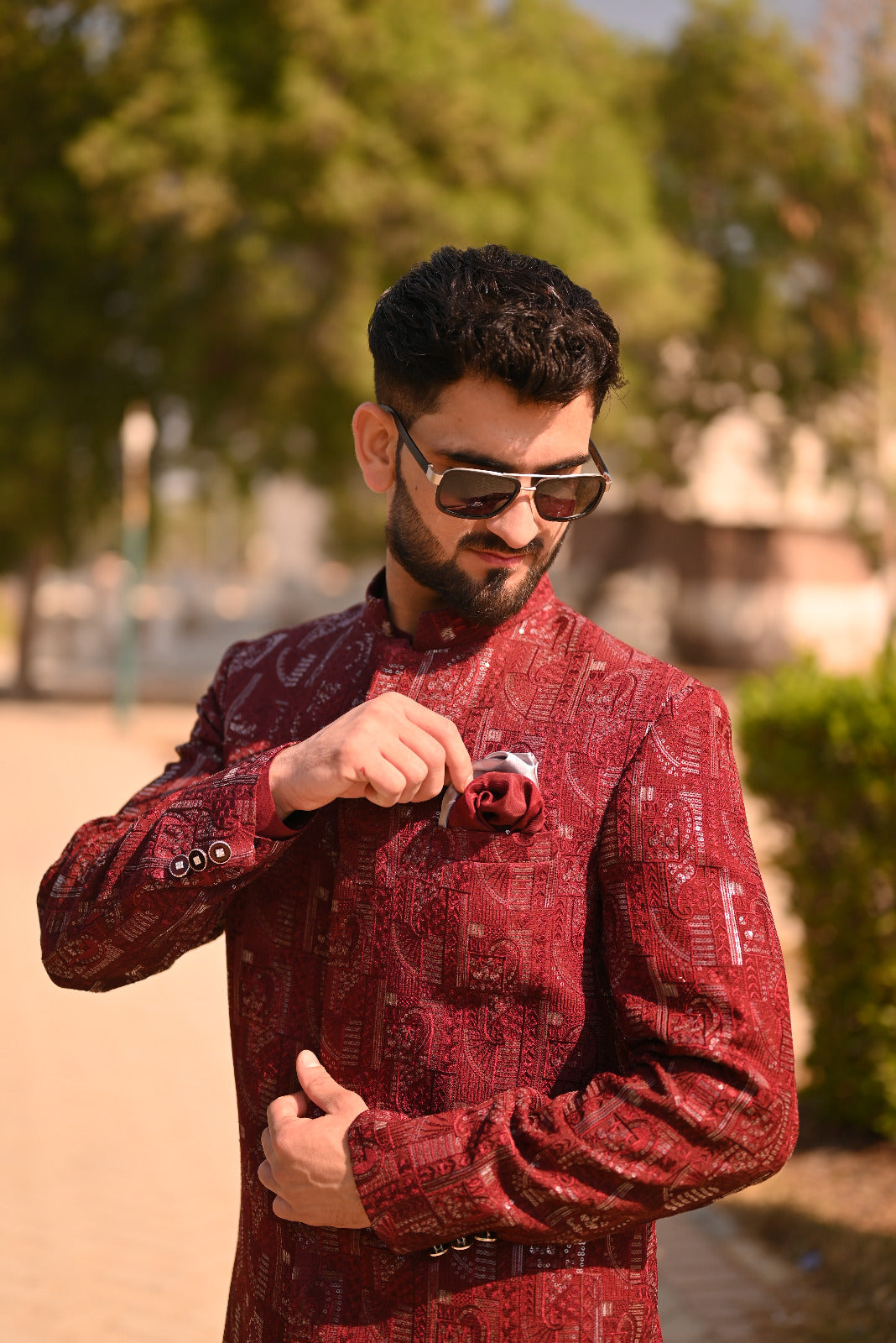 Deep Maroon Sequece Embroidary sherwani + kurta set
