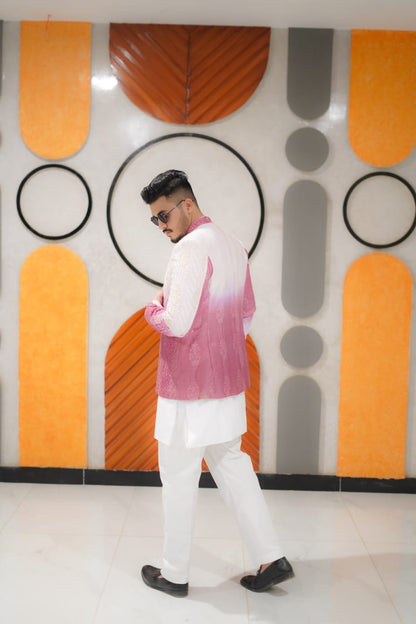 Ombre pink/ blush to white with sparkle full heavy embroidary suit