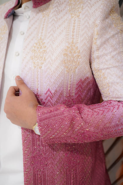 Ombre pink/ blush to white with sparkle full heavy embroidary suit