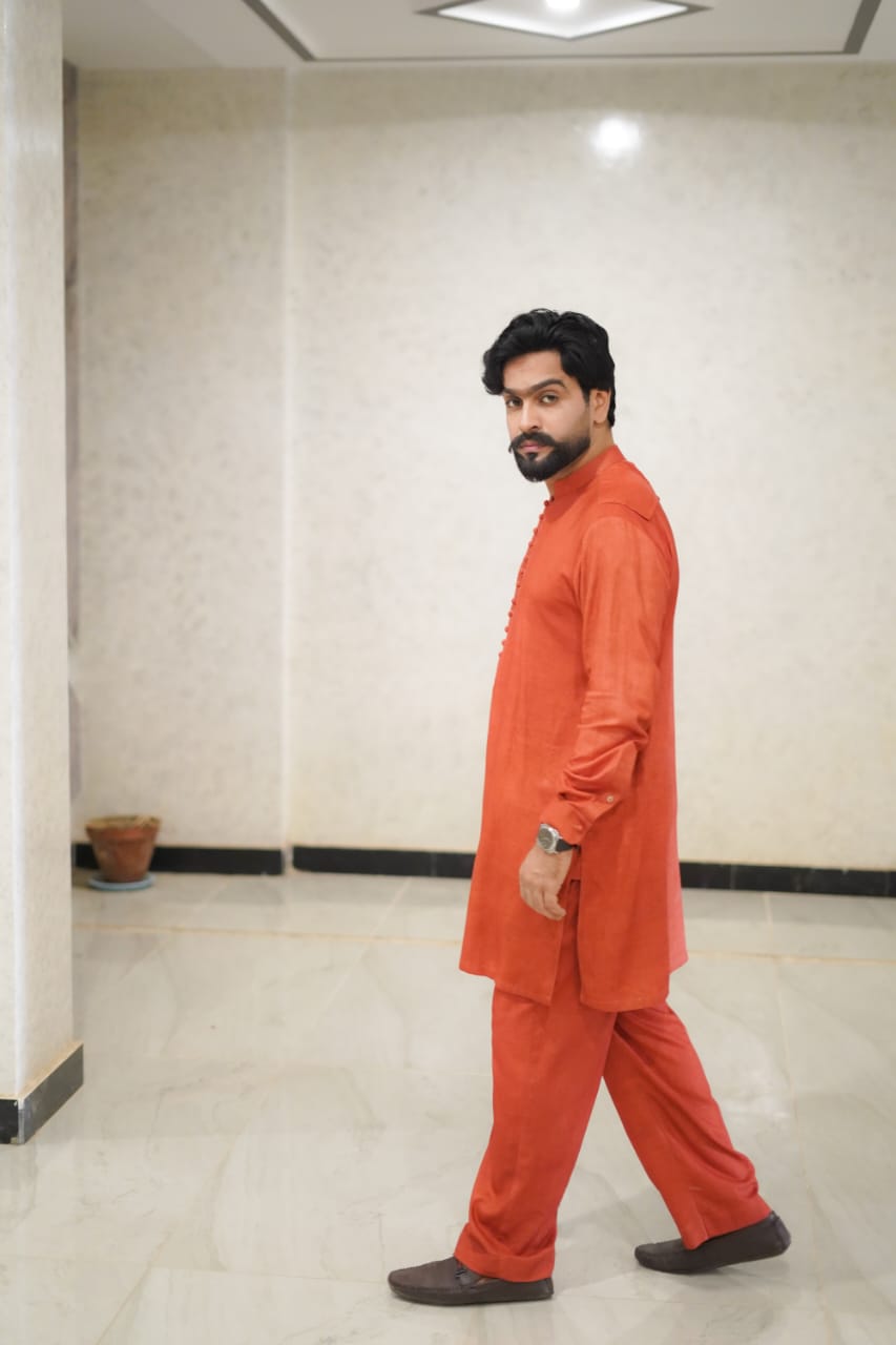 Rusted diamond patterndd emroidary waist coat + kurta and boot cut trouser