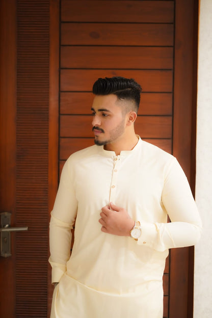 Cream and gold emboidery waist coat + kurta pajama