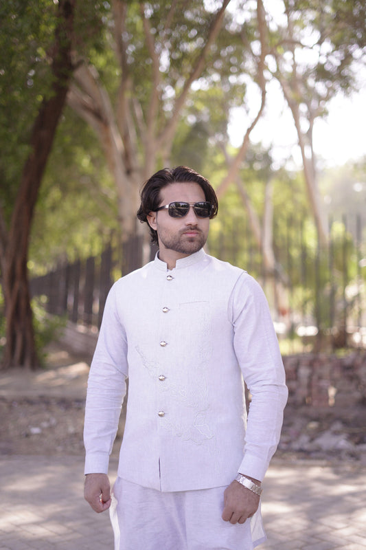 ICE white waistcoat same tonal Embroidary with kurta pajama