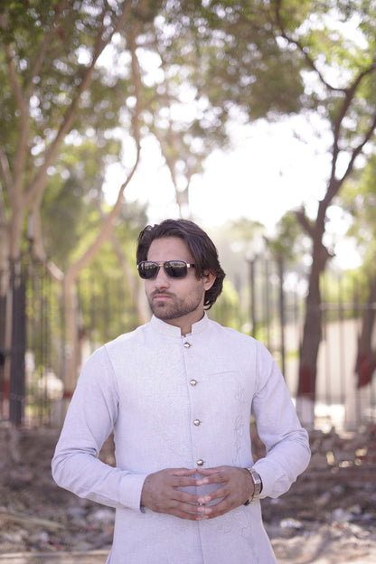ICE white waistcoat same tonal Embroidary with kurta pajama
