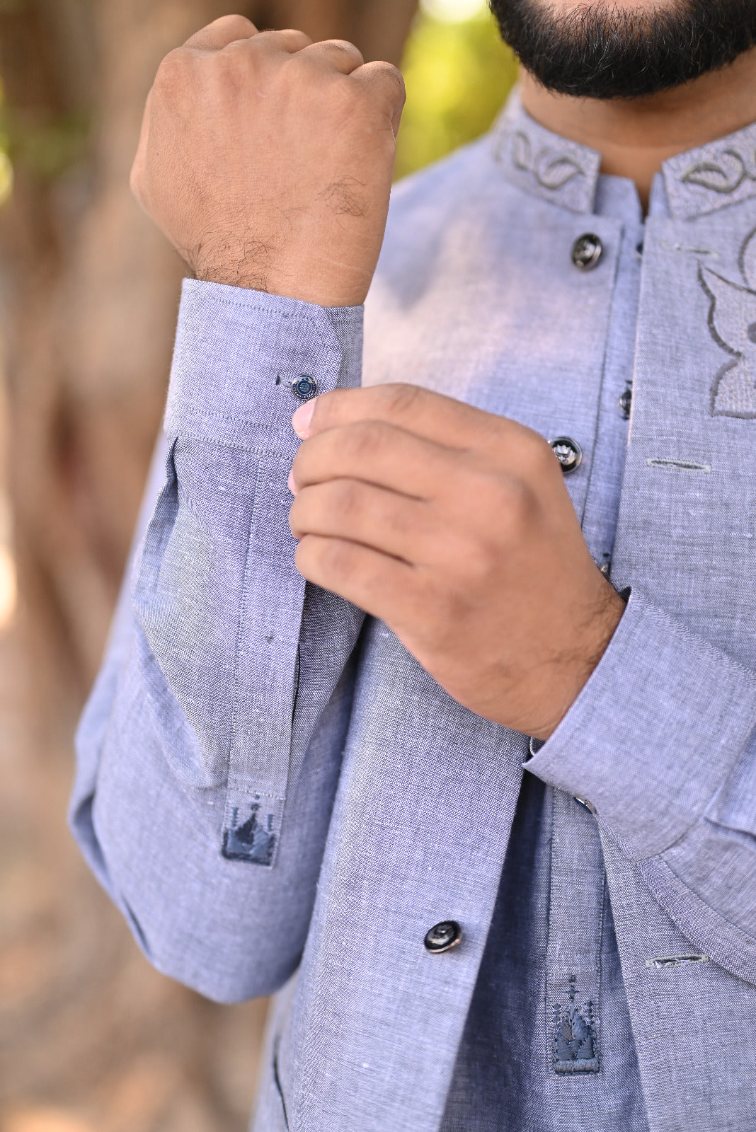 Soft color waistcoat embroidary work + kurta detailing embroidary set