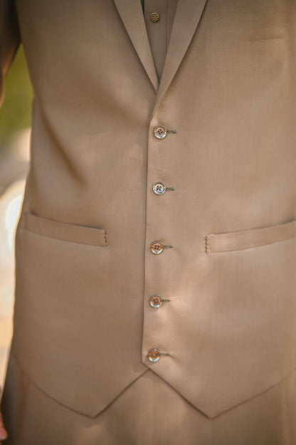 Light brown coat collar waistcoat design same kameez shalwar