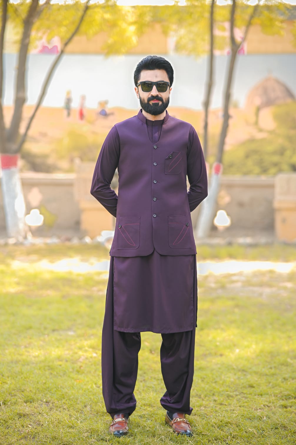 Pruple waistcoat + kameez shalwar decent designing