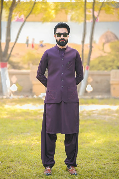 Pruple waistcoat + kameez shalwar decent designing
