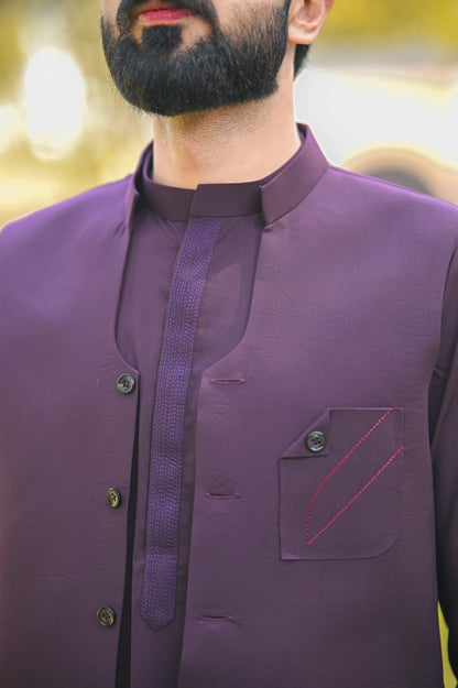 Pruple waistcoat + kameez shalwar decent designing
