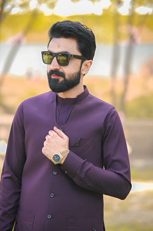 Pruple waistcoat + kameez shalwar decent designing
