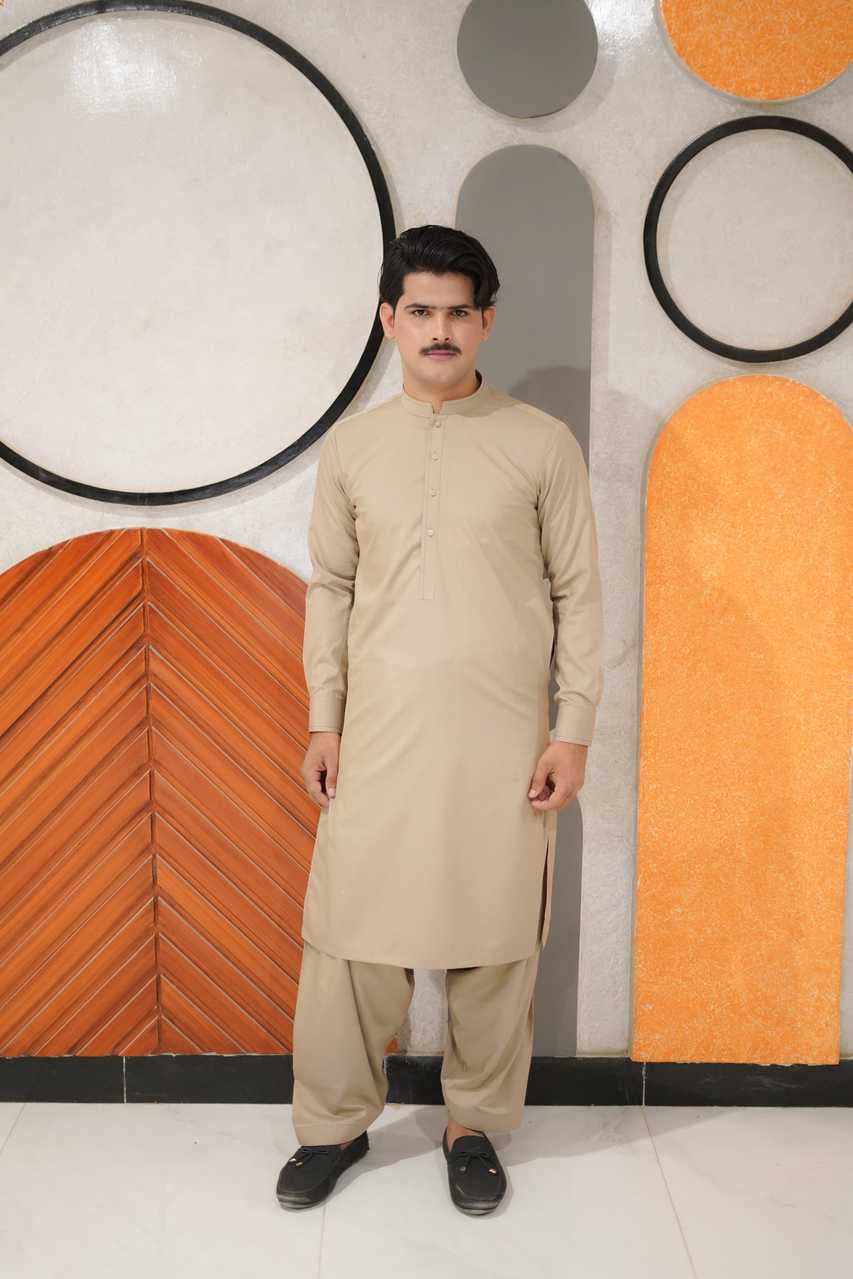 Biege classic cut waistcoat kameez shalwar dress