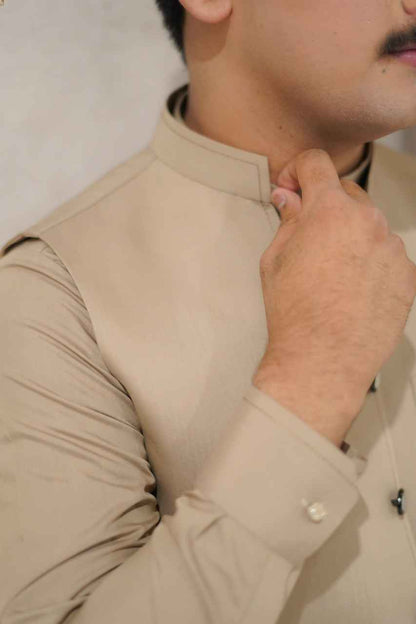Biege classic cut waistcoat kameez shalwar dress
