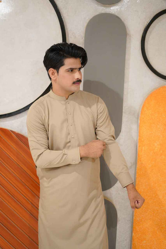 Biege classic cut waistcoat kameez shalwar dress