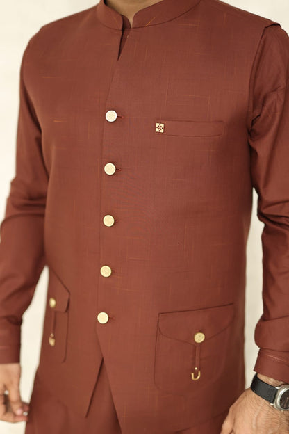 Rust brown waistcoat kameez shalwar decent look