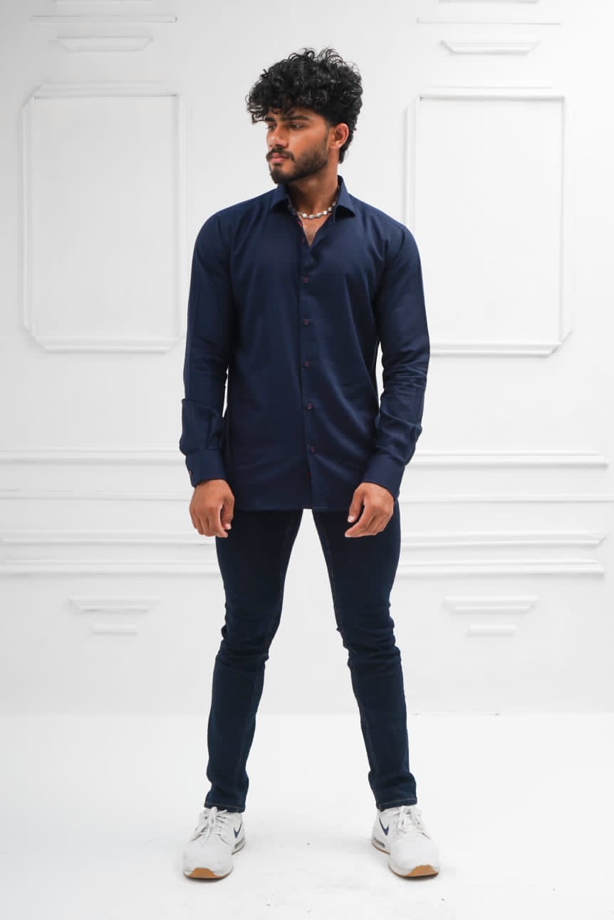 Navy blue linen shirt casual smart