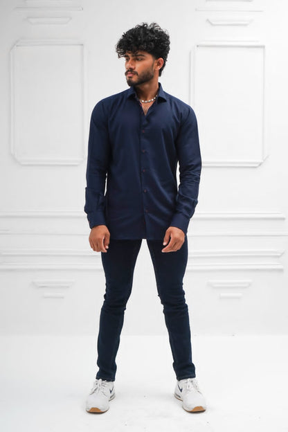 Navy blue linen shirt casual smart