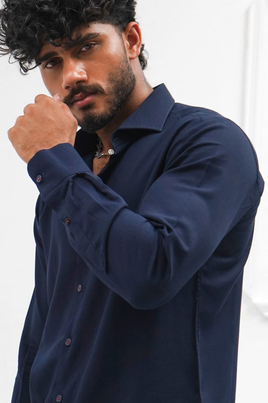 Navy blue linen shirt casual smart
