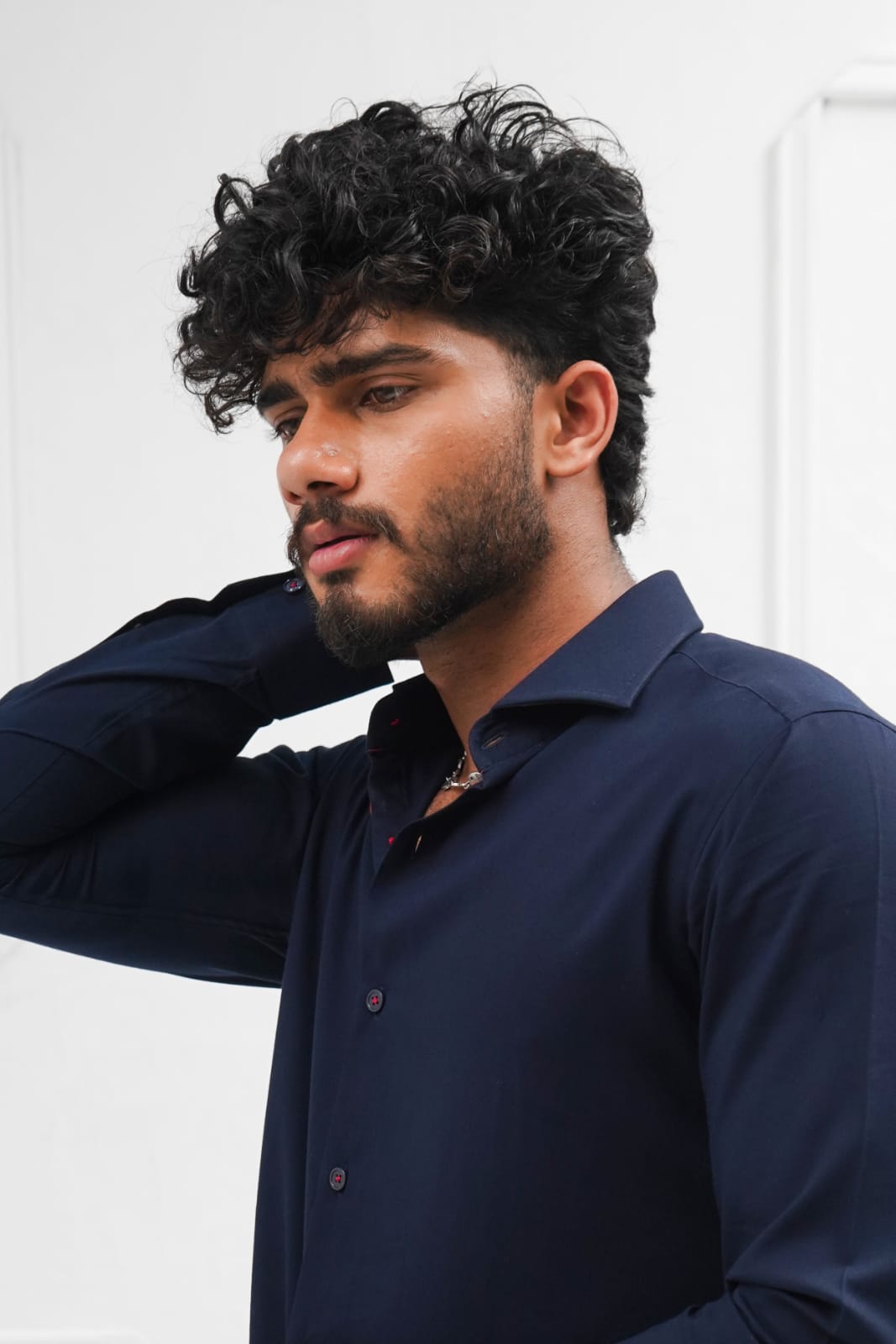 Navy blue linen shirt casual smart
