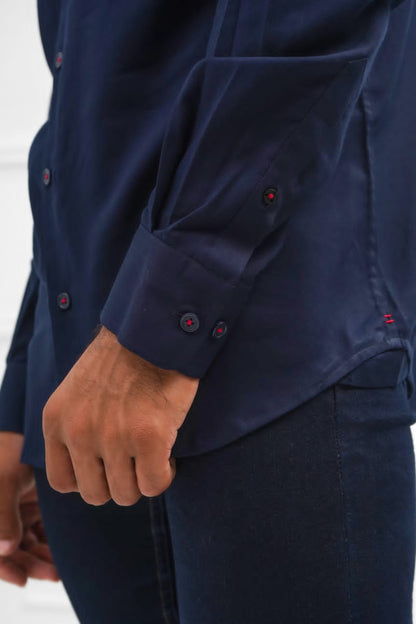 Navy blue linen shirt casual smart