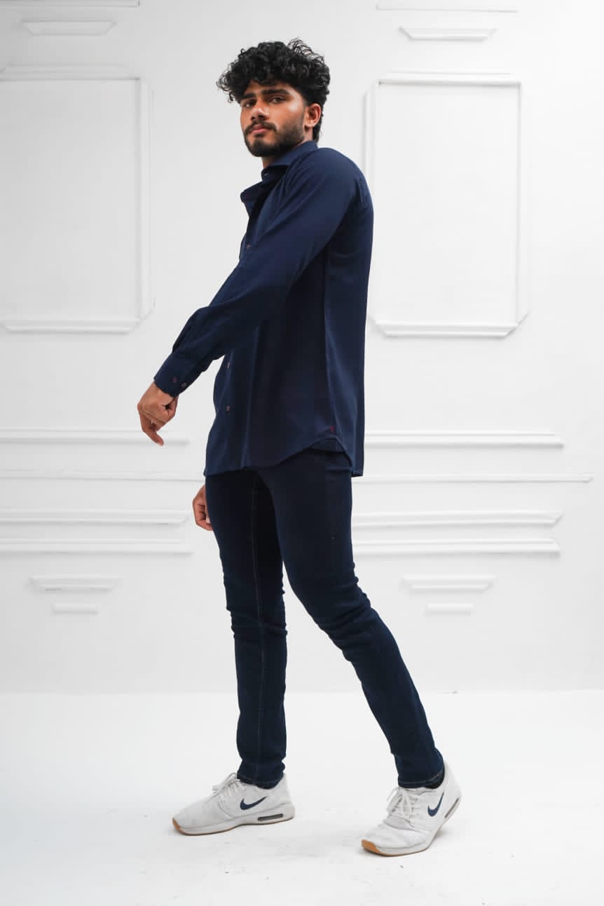 Navy blue linen shirt casual smart