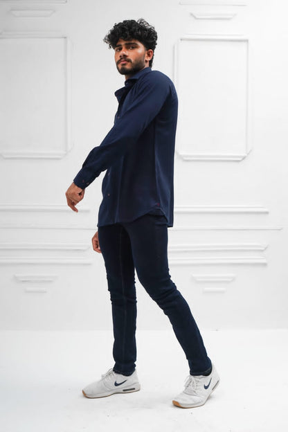 Navy blue linen shirt casual smart