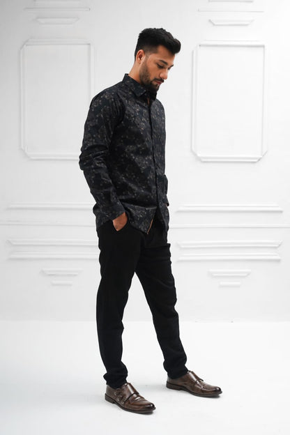 Black floral print shirt casual smart